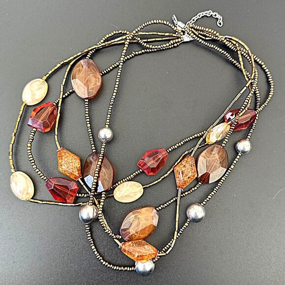 Multi Strand Beaded Necklace Brown Earth Tones - Picture 3 of 3